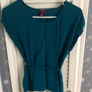 Merona XS Teal/Cream Tie-Back Color-Block Tunic Targaryen Blue, Mullet Hem